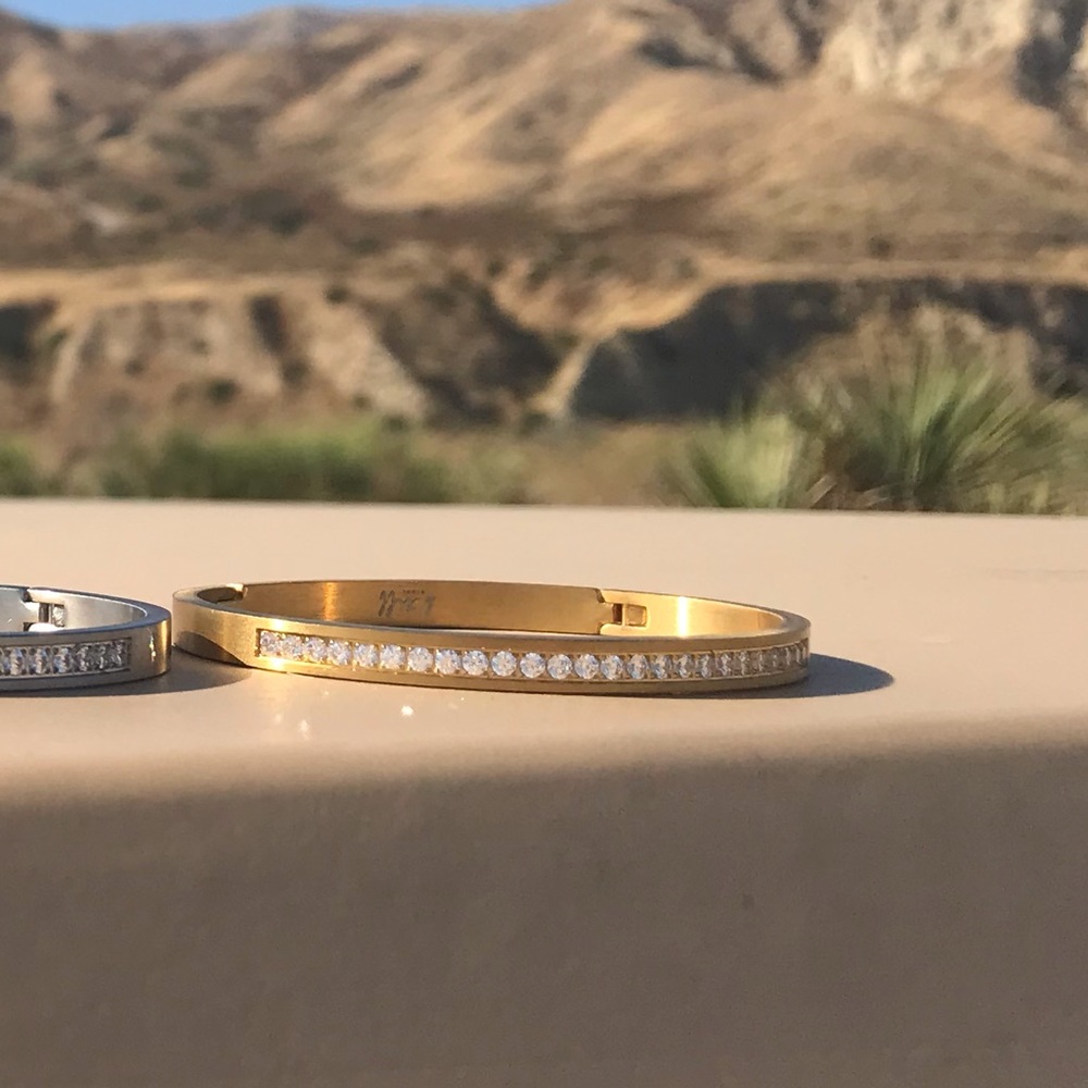 Gold Tone Crystal Hinge Bangle